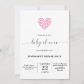 エレガントな優しいピンクハートベイビーシャワーパーティー 招待状 (正面)