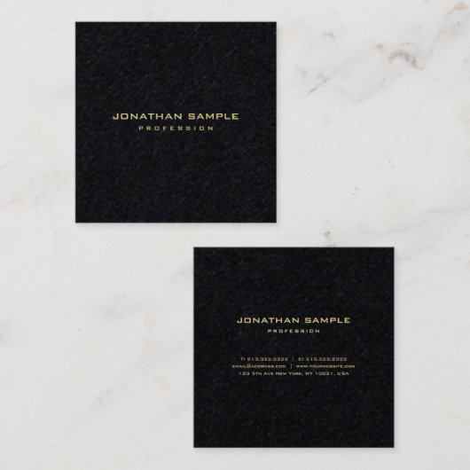 エレガントな優れた黒くモダンな最小主義の金ゴールドの文字 スクエア名刺 (正面/裏面)