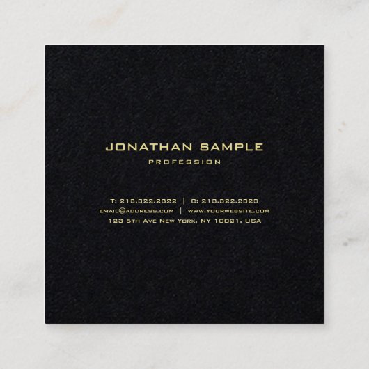 エレガントな優れた黒くモダンな最小主義の金ゴールドの文字 スクエア名刺 (裏面)