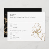 エレガントな優雅なマグノリアの花の結婚式出欠確認カード 招待状 (正面/裏面)