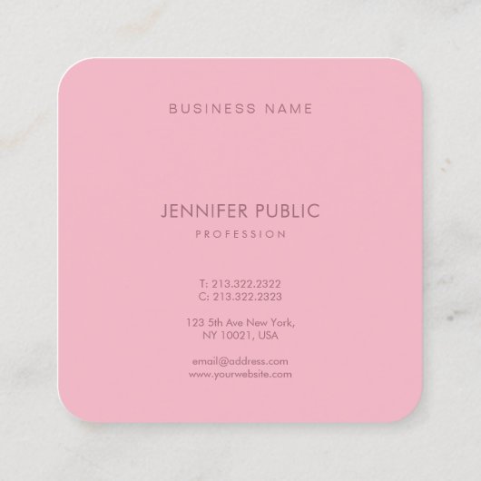 エレガントな円形にされた淡いピンクのミニマルなデザインのテンプレート スクエア名刺 (裏面)