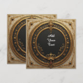 エレガントな円形ゴールドフレーム 王冠付き 招待状 (正面/裏面)