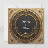 エレガントな円形ゴールドフレーム 王冠付き 招待状 (裏面)