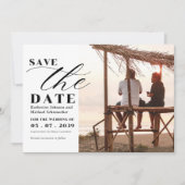 エレガントな写真のカリグラフィーとQRコードの結婚式 セーブザデート (正面)