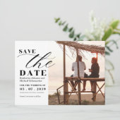 エレガントな写真のカリグラフィーとQRコードの結婚式 セーブザデート (スタンド正面)