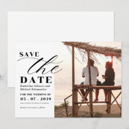エレガントな写真のカリグラフィーとQRコードの結婚式 セーブザデート