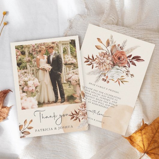 エレガントな写真のレトロな秋の結婚式の御礼カード サンキューカード