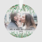 エレガントな写真の初めてのクリスマス 結婚記念 オーナメント (正面)