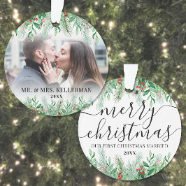 エレガントな写真の初めてのクリスマス 結婚記念 オーナメント