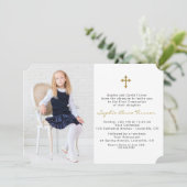 エレガントな写真の少女 ゴールドの十字架 初めての聖体拝領 招待状 (スタンド正面)