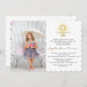 エレガントな写真の少女 ゴールドの聖杯の少女 確認 招待状 (正面/裏面)