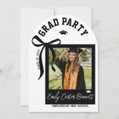 エレガントな写真の恋人 ブラックリボン 卒業式 招待状 (正面)