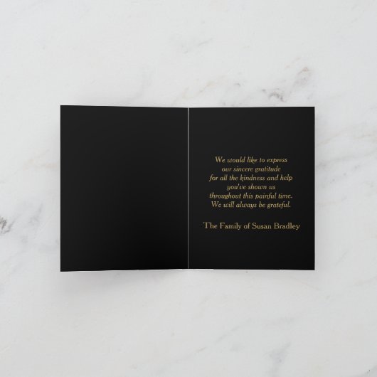 エレガントな写真の悔やみや弔慰は金ゴールドの配管との感謝していしています サンキューカード (内部)