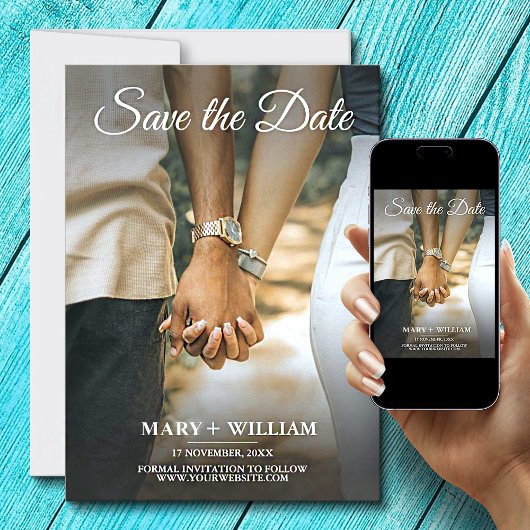 エレガントな写真の結婚式招待状　保存日付つき セーブザデート