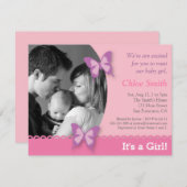 エレガントな写真の蝶ベビーシャワーのパーティー 招待状 (正面/裏面)