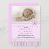 エレガントな写真の誕生の発表-ピンク 案内状 (正面/裏面)