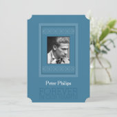 エレガントな写真の青いテンプレートの記念物の葬式 案内状 (スタンド正面)