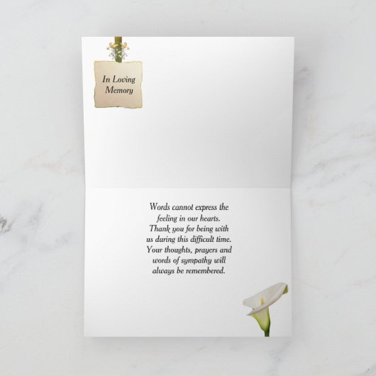 エレガントな写真はあなたの悔やみや弔慰のために感謝していしています サンキューカード (内部)