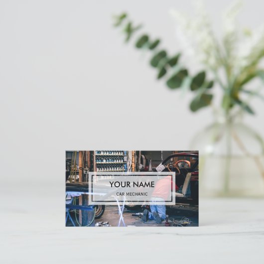 エレガントな写真は|車整備士の上にありました 名刺 (スタンド正面)