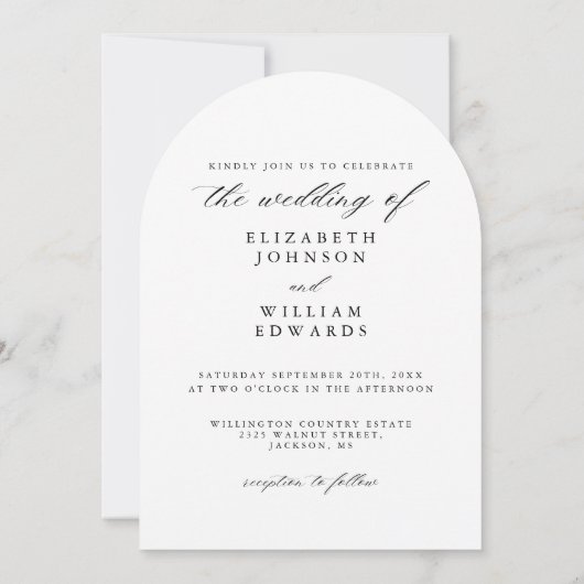 エレガントな写真アーチカリグラフィー結婚式 招待状 (裏面)