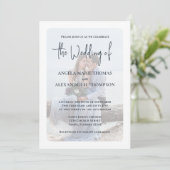 エレガントな写真オーバーレイ シンプル ダスティーブルー クラシック 招待状 (スタンド正面)