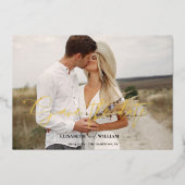 エレガントな写真カリグラフィー結婚式 Save the Date 箔招待状 (正面)