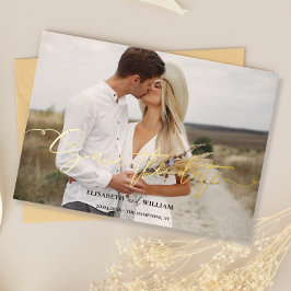 エレガントな写真カリグラフィー結婚式 Save the Date 箔招待状