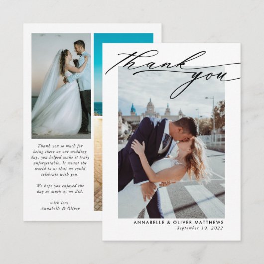 エレガントな写真コラージュ ウェディング サンキューカード (正面/裏面)