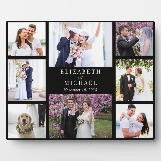 エレガントな写真コラージュ ブラック ウェディング フォトプラーク (正面)