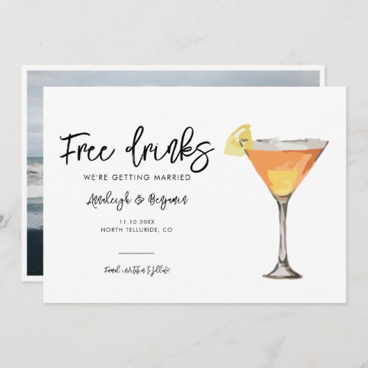 エレガントな写真スクリプト ウェディング セーブザデート (正面/裏面)