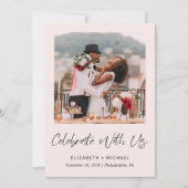 エレガントな写真ピンクの結婚式招待状 案内状 (正面)