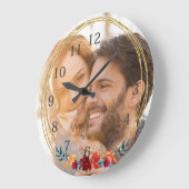 エレガントな写真モノグラムの結婚式 ラージ壁時計 (傾斜)