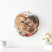 エレガントな写真モノグラムの結婚式 ラージ壁時計 (ホーム)