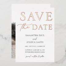 エレガントな写真付きセーブ・ザ・デート・ホイル招待状