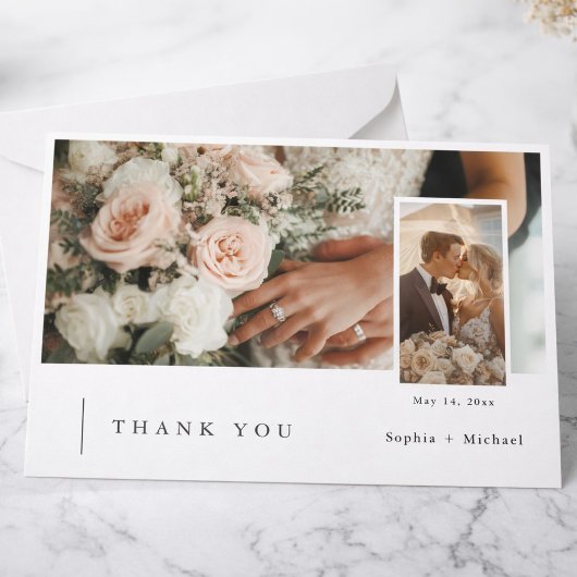 エレガントな写真付き結婚式御礼カード サンキューカード
