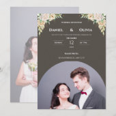 エレガントな写真付き結婚式招待状テンプレート 招待状 (正面/裏面)