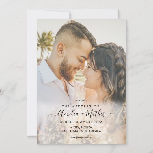 エレガントな写真付き結婚式招待状 招待状 (正面)