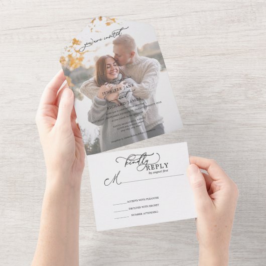 エレガントな写真付き結婚式 オールインワン招待状 (貼ってはがせる)