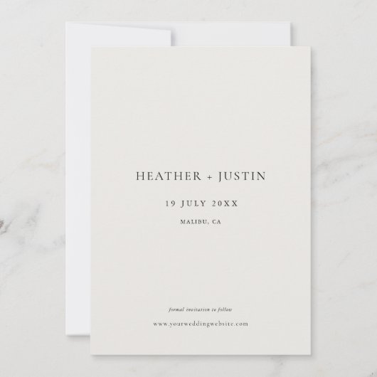 エレガントな写真 シンプルな結婚式 Save The Date セーブザデート (裏面)