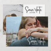 エレガントな写真 – スプリットレイアウトのモダンスクリプト セーブザデート (正面/裏面)