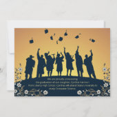 エレガントな写真 ネイビーブルーとゴールドの花柄 招待状 (裏面)