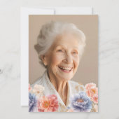 エレガントな写真 ピンクの花 100歳の誕生日 招待状 (裏面)