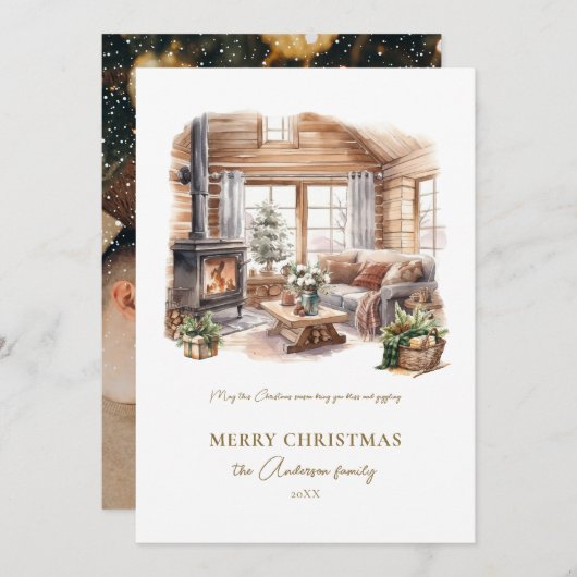 エレガントな写真 ホリデーシーズンのコージーなホームカード シーズンカード (正面/裏面)