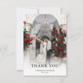 エレガントな写真 ワインレッドの花 モダンな結婚式 サンキューカード (正面)