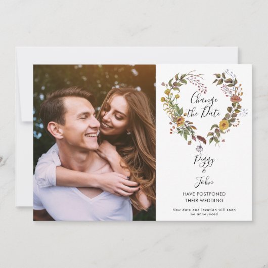 エレガントな写真 変更日 延期 キャンセルされました 招待状 (正面)