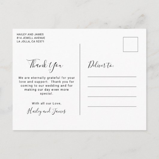 エレガントな写真 現代の結婚式 お礼 ポストカード (裏面)