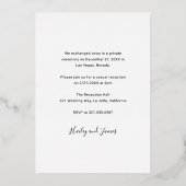 エレガントな写真 現代の結婚披露宴 箔招待状 (裏面)