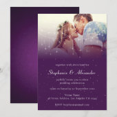 エレガントな写真 紫のストリングライト ウェディング 招待状 (正面/裏面)