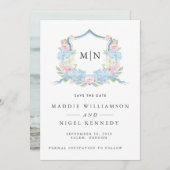 エレガントな写真 青いモノグラム Save the Date セーブザデート (正面/裏面)