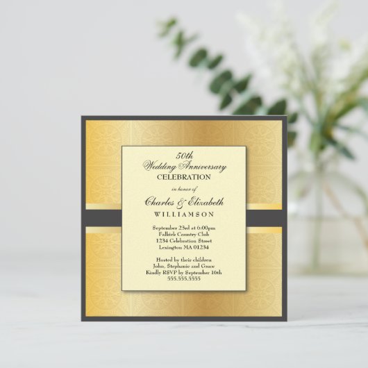 エレガントな写真 50周年結婚記念日パーティー 招待状 (スタンド正面)